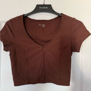Aerie Chocolate Brown V-Neck Crop Top